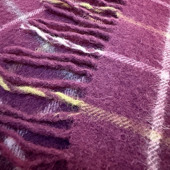 Krizia  Burgundy Plaid Wool Scarf 🇮🇹 - 12" x 62" - Picture 9 of 10